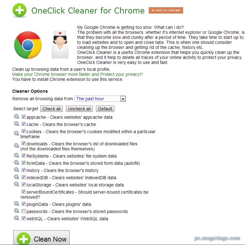 OneClick Cleaner for Chrome