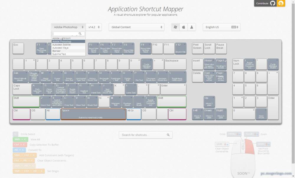 クリエイターに Photoshopやblenderのショートカット一覧が見れるwebサービス Application Shortcut Mapper Pcあれこれ探索