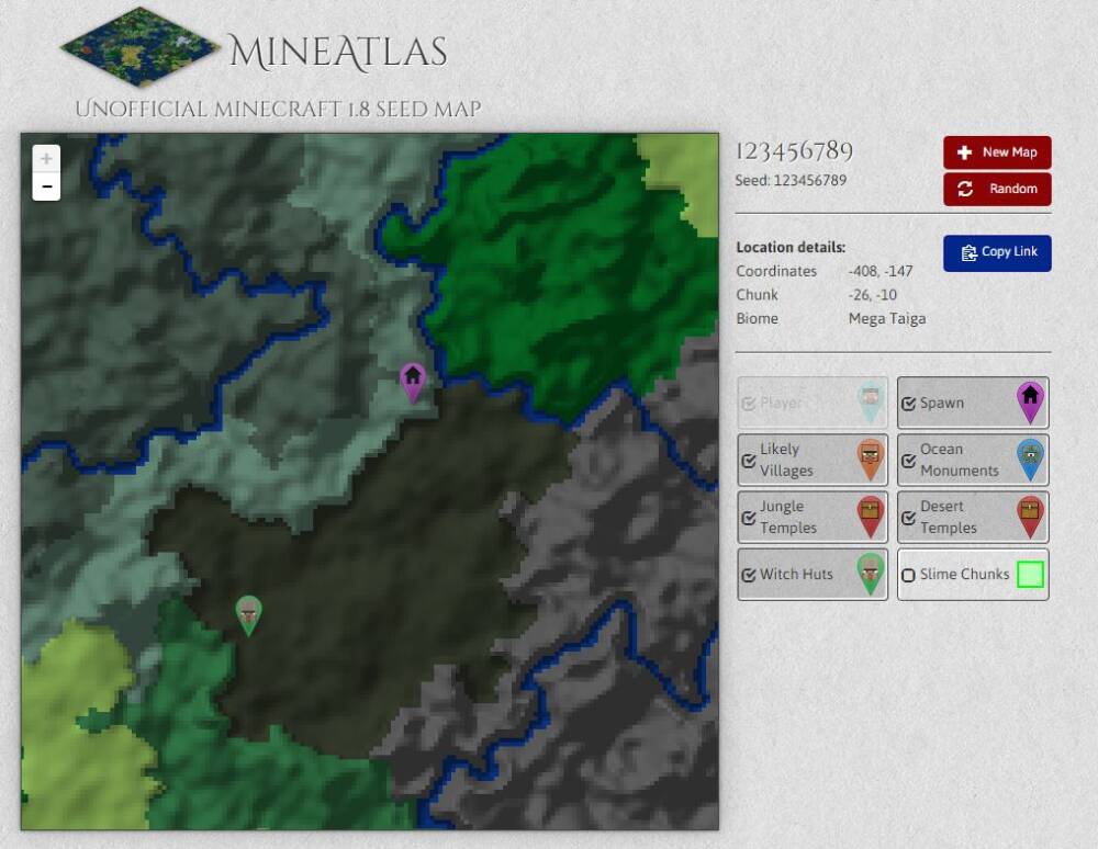 地図が丸見え Minecraftでシード値を入力するだけで周りの村や神殿を見つけれるwebサービス Mineatlas Pcあれこれ探索