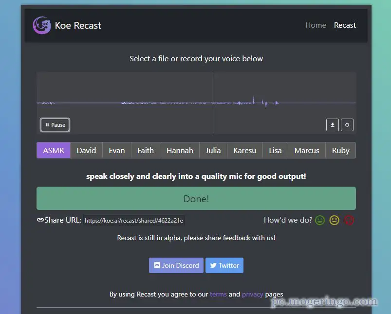 録音した声をAIが変換、男性や女性の声に変換するWebサービス 『Koe Recast』