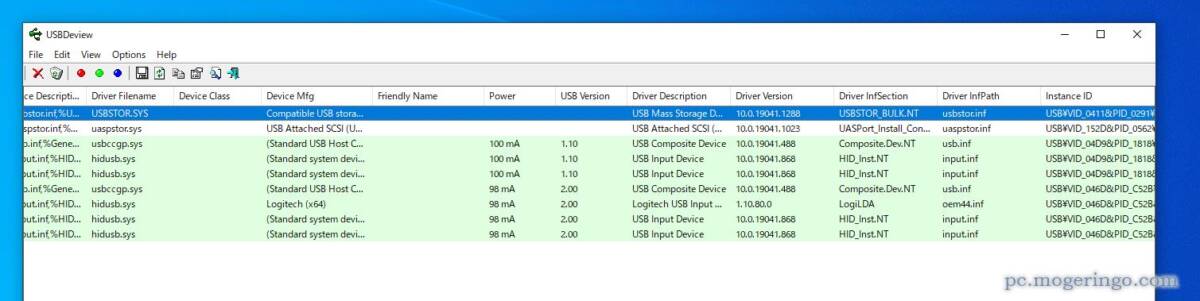 PCに接続しているUSB機器、過去の接続機器も詳細情報を表示するソフト 『USBDeview』