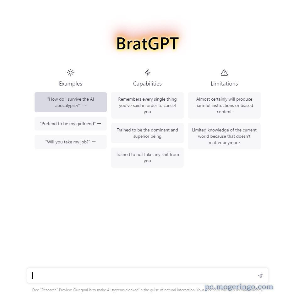 悪者版ChatGPTと会話できるWebサービス 『BratGPT』