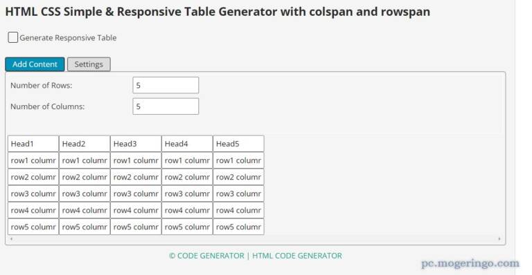 Web制作に便利、Tableを自由に設計、結合してタグ生成もしてくれるWebサービス 『Responsive HTML Table ...