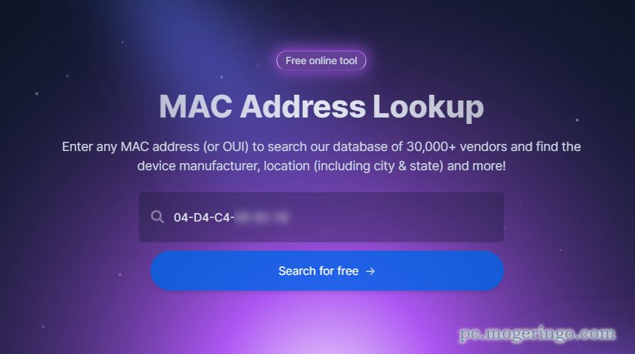 MACアドレスから機器ベンダーを調べれるWebサービス 『MAC Address Lookup』