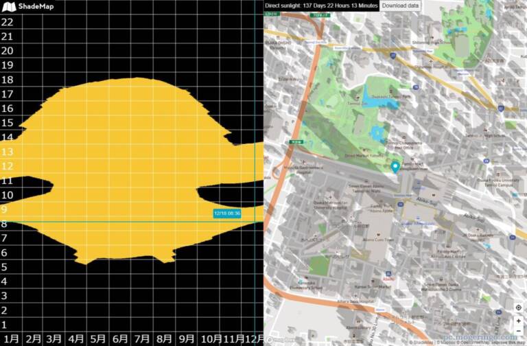365日の日照時間、エリアを確認できるWebサービス 『ShadeMap』 - PCあれこれ探索