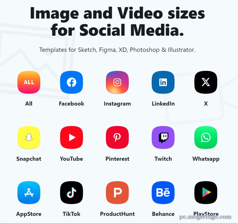 各種SNSのメディアサイズに合わせたFigmaやPhotoshopテンプレートをダウンロードできるWeb 『SocialSizes』
