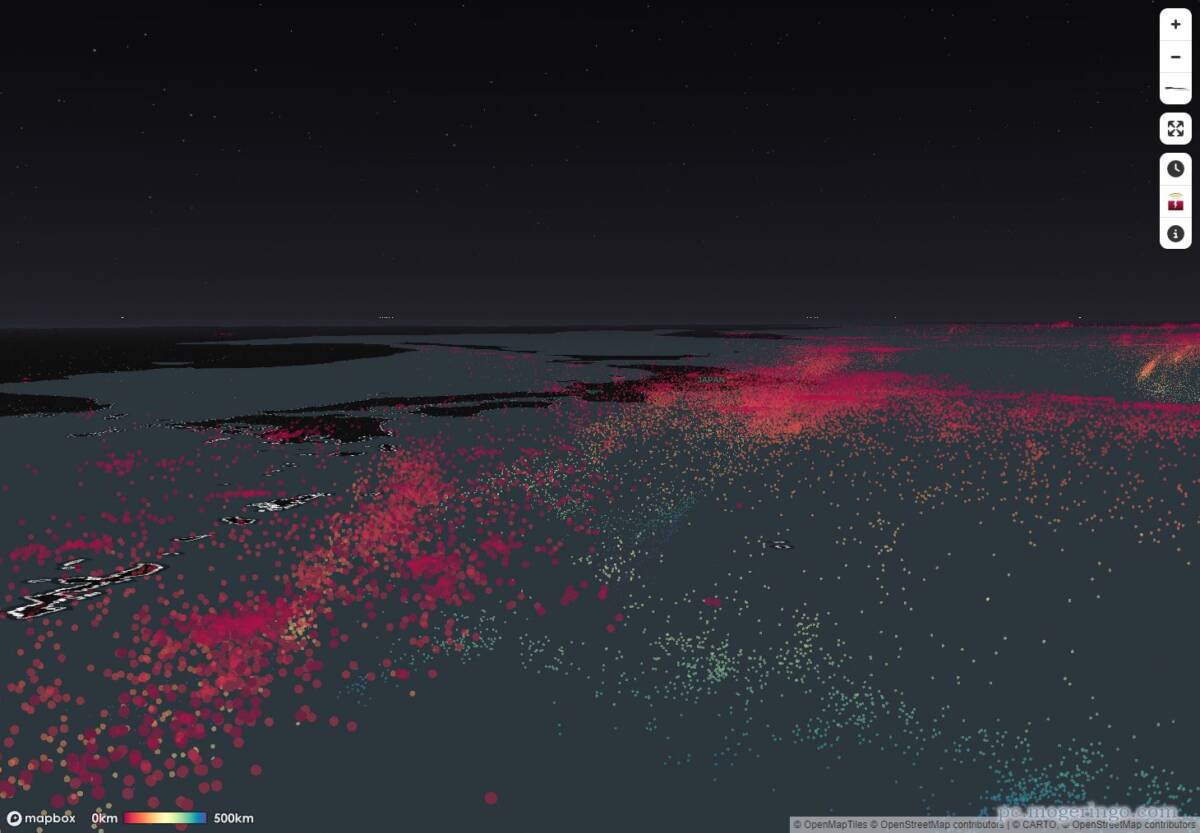 世界中の地震を深さで見る事ができる3Dマップ 『World EQ Locator』