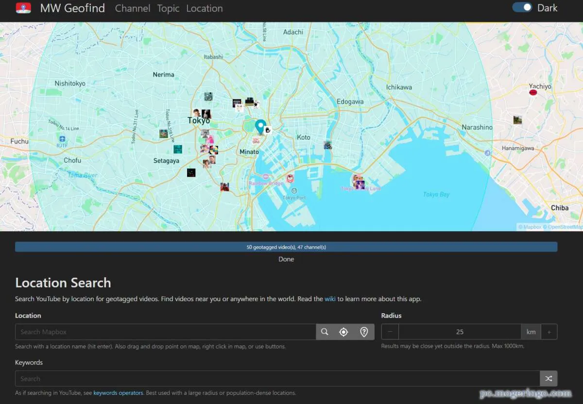 地図からYouTube動画を検索できるWebサービス 『MW Geofind』