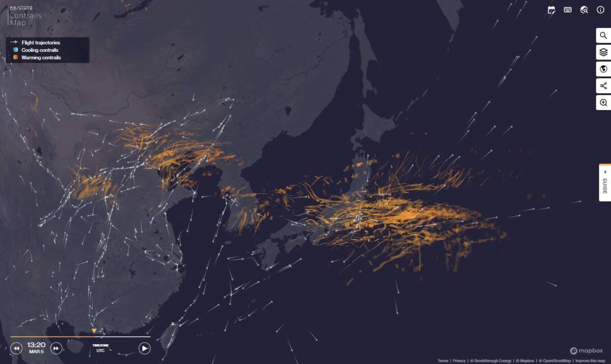 飛行機雲を可視化した面白いWebサービス 『Contrails Map』