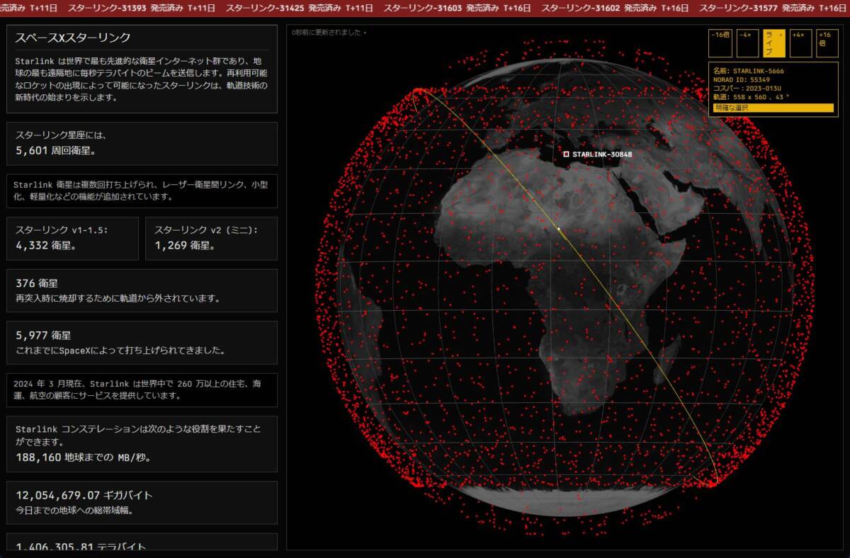 リアルタイムなStarlink衛星の位置をマッピングしたWebサービス 『STARLINKMAP.ORG』