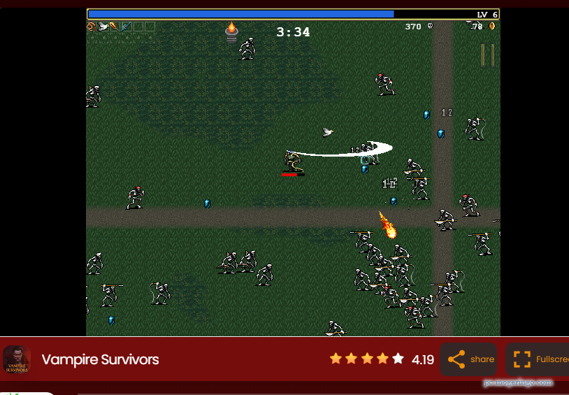 迫ってくる大群モンスターを倒しまくって生き延びるWebゲーム 『Vampire Survivors』