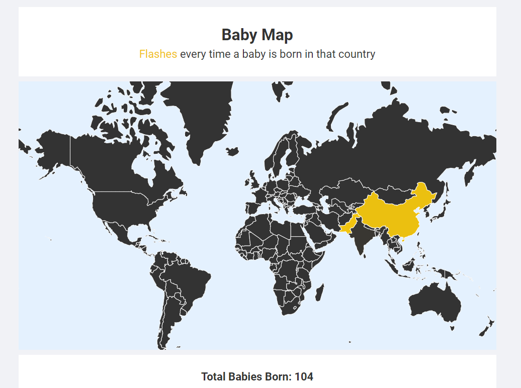 赤ちゃんが生まれると地図が光る、世界中の出生率が分かるWebサービス 『Baby Map』