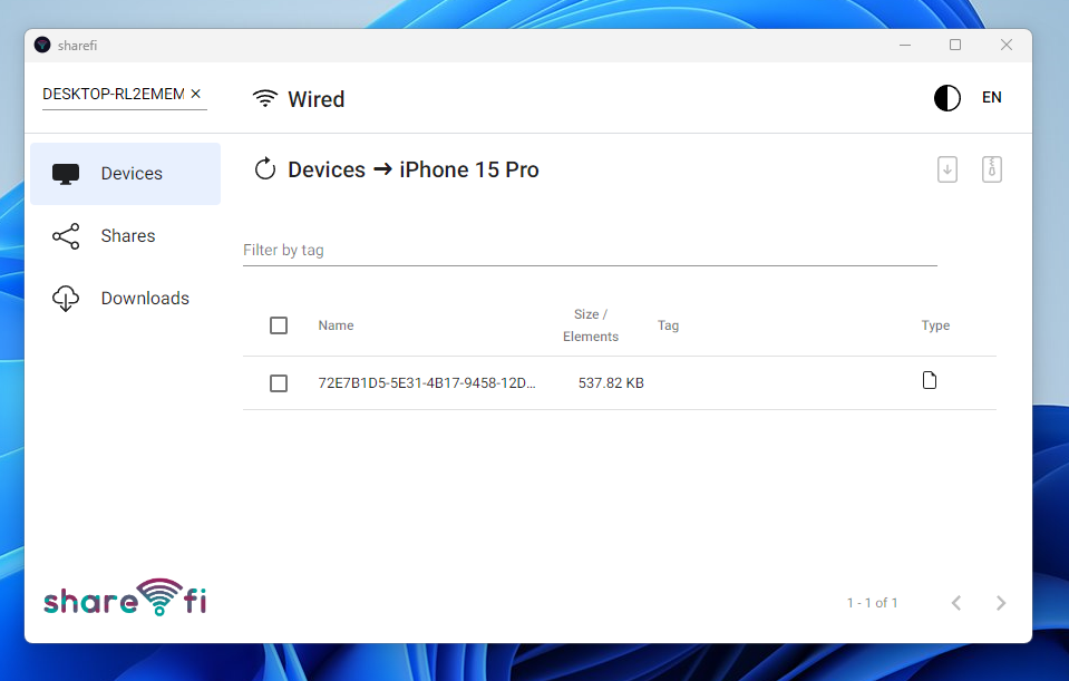 WiFiでファイル共有できるPCやスマホ間で使えるアプリ 『sharefi』