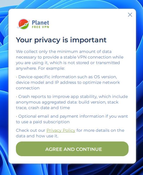 無料でインストール後すぐ使える5か国に接続できるVPNソフト 『Planet VPN』