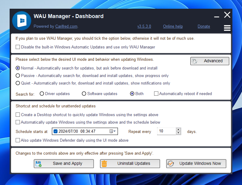 WindowsUpdateを柔軟にコントロールできるインストール不要ソフト 『WAU Manager』