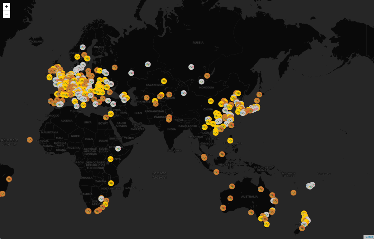 オリンピックのメダル獲得を世界地図上に表示するWebサービス 『2024 Olympic Medalists Map』