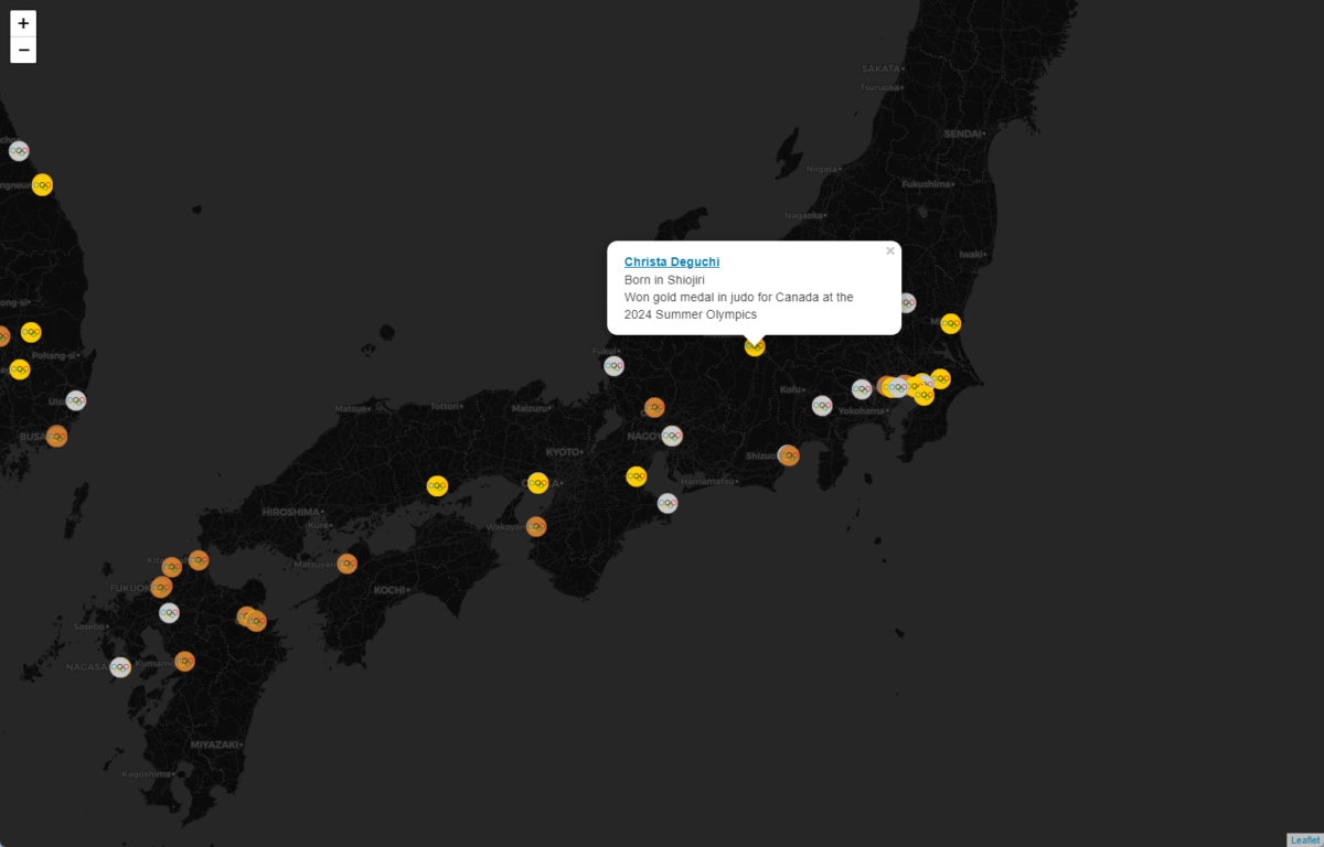 オリンピックのメダル獲得を世界地図上に表示するWebサービス 『2024 Olympic Medalists Map』