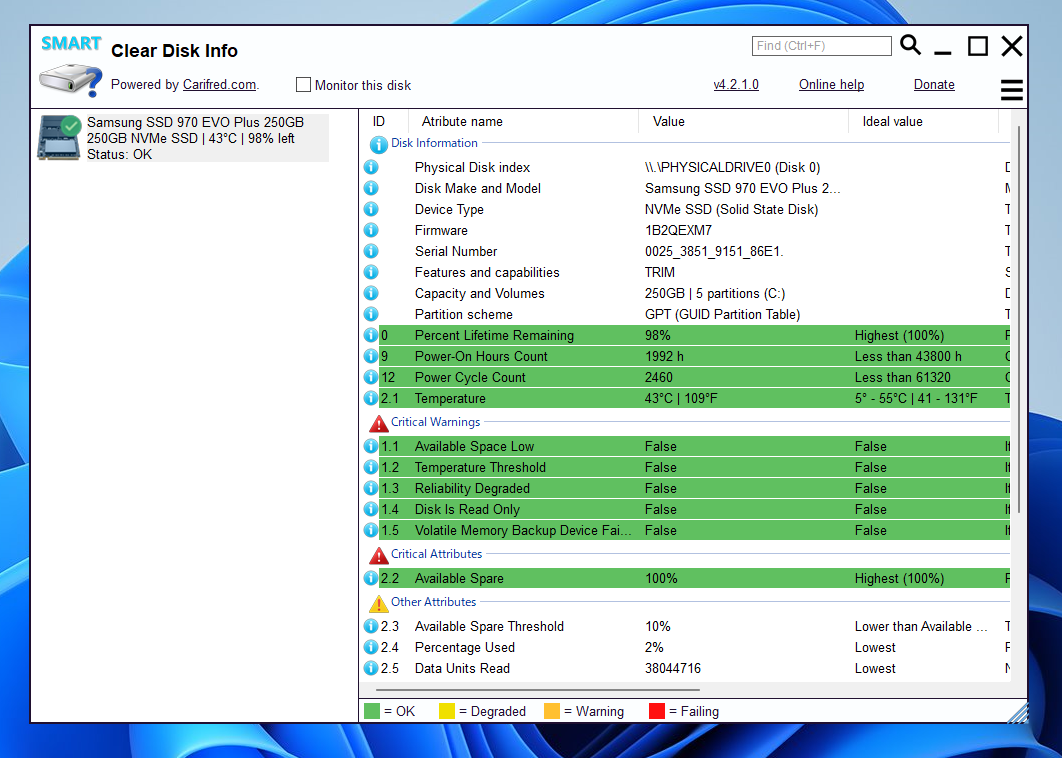 PCのストレージの健康状態を調べれるソフト 『Clear Disk Info』