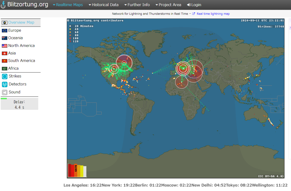 世界中の落雷をリアルタイムに監視できるWebサービス 『Lightning & Thunderstorms』