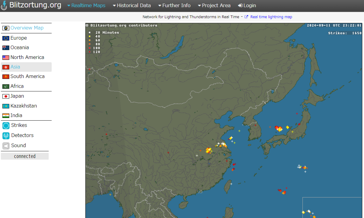 世界中の落雷をリアルタイムに監視できるWebサービス 『Lightning & Thunderstorms』