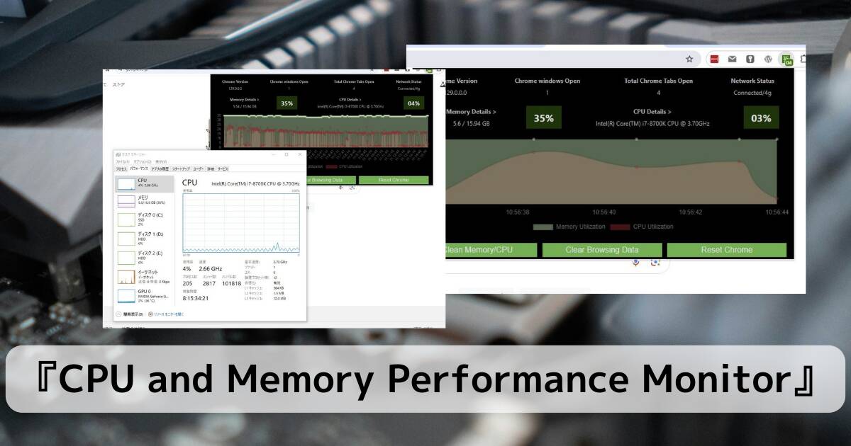 ChromeがCPU、メモリーのパフォーマンスモニターになる拡張機能 『CPU and Memory Performance Monitor』