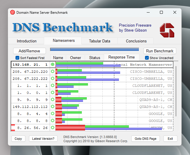 最速DNSを自分の環境で測定できるソフト 『DNSBench』