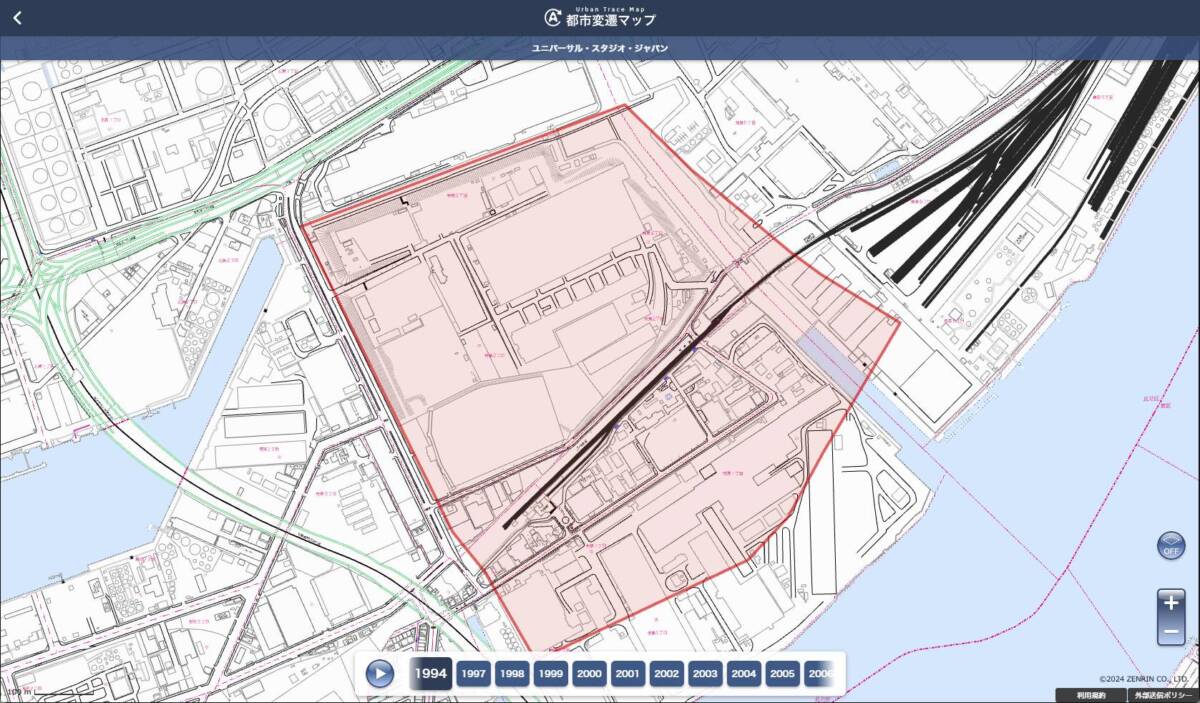 全国133か所の施設やテーマパークがどのように変遷していったのか地図で見れるWebサービス 『都市変遷マップ』