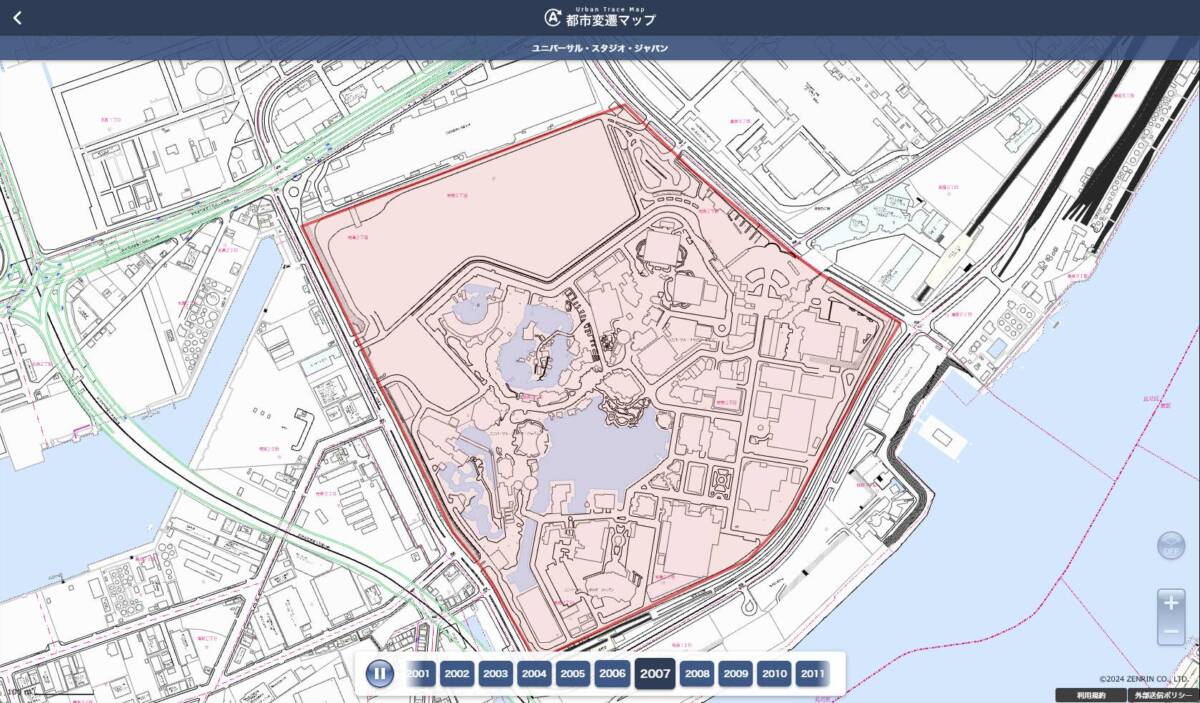 全国133か所の施設やテーマパークがどのように変遷していったのか地図で見れるWebサービス 『都市変遷マップ』