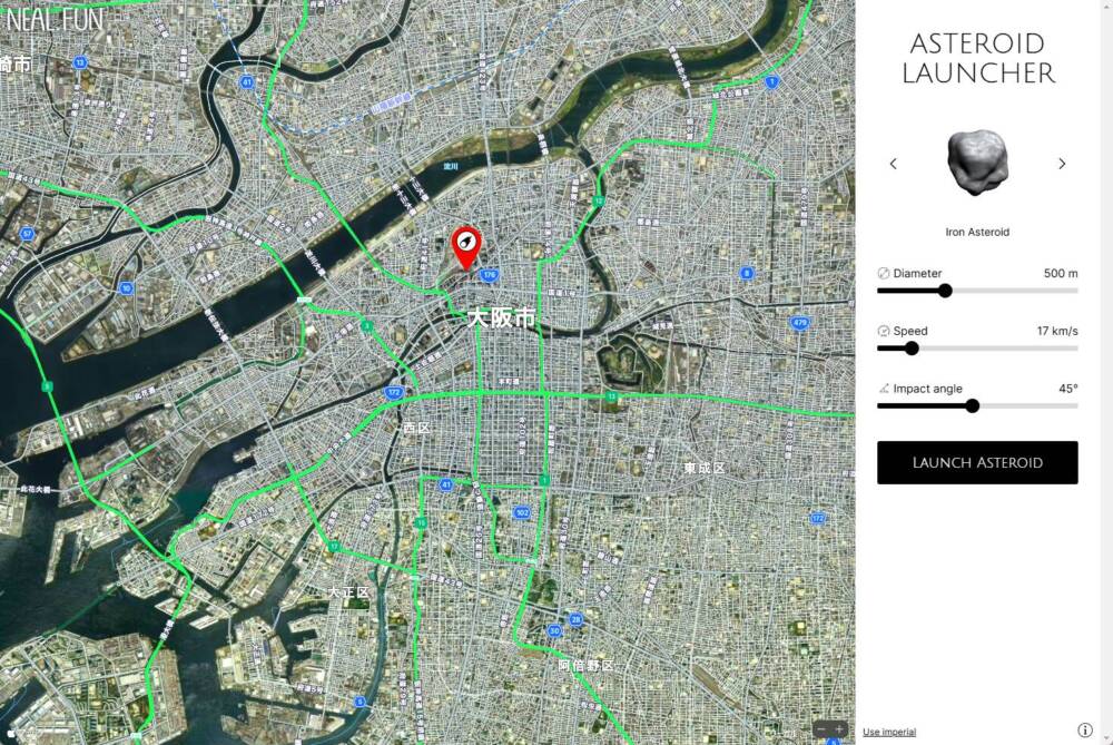 もしも隕石が落ちてきたらどうなるのかが見れるWebサービス 『Asteroid Launcher』