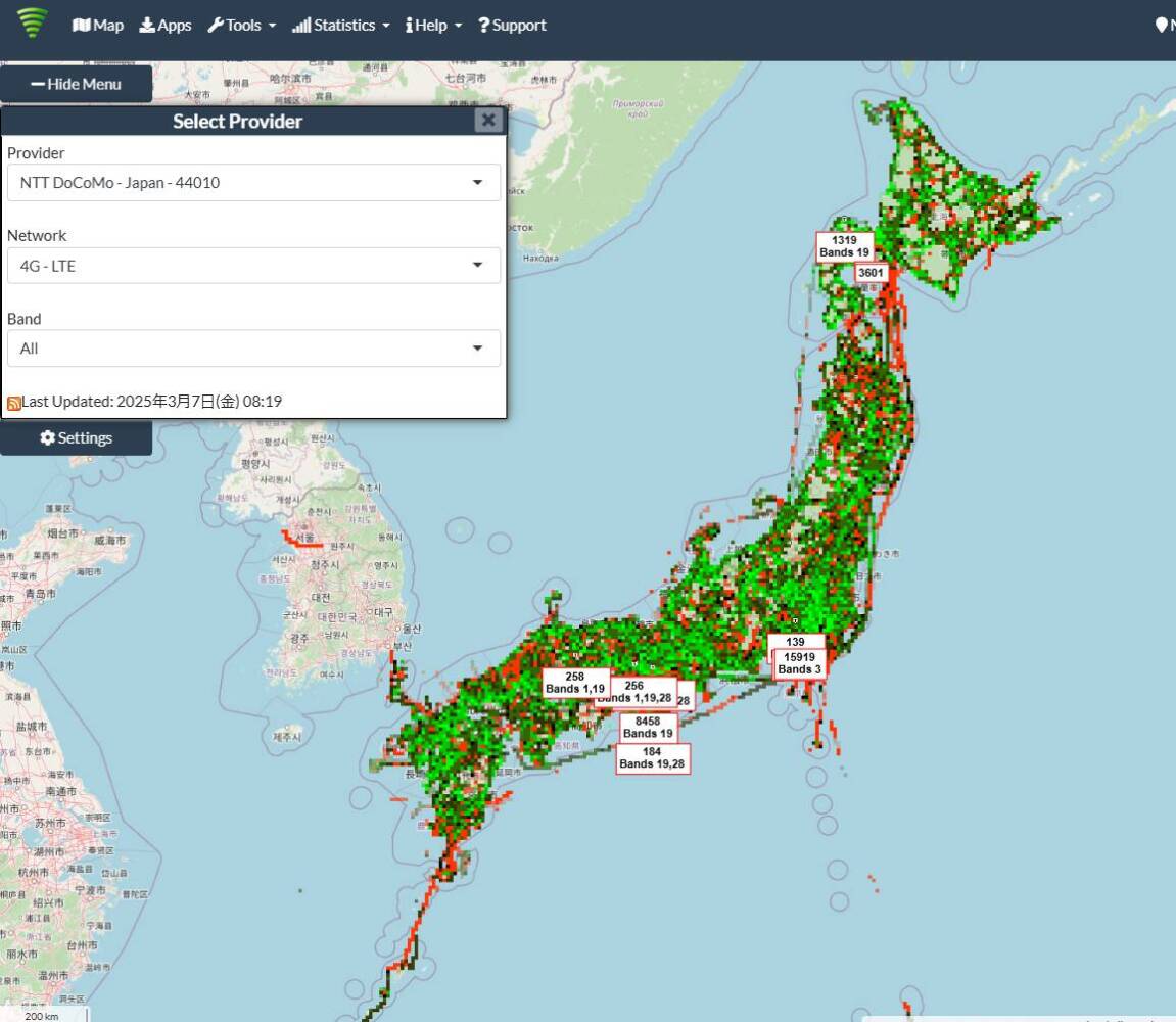 日本や世界の電波状況をマップで確認できるWebサービス 『Cellmapper』