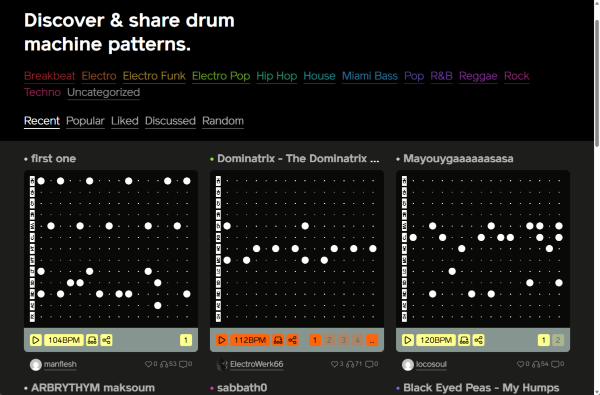 膨大なドラムパターンを視聴・自分で作成もできる音楽Webサービス 『Drum Patterns』