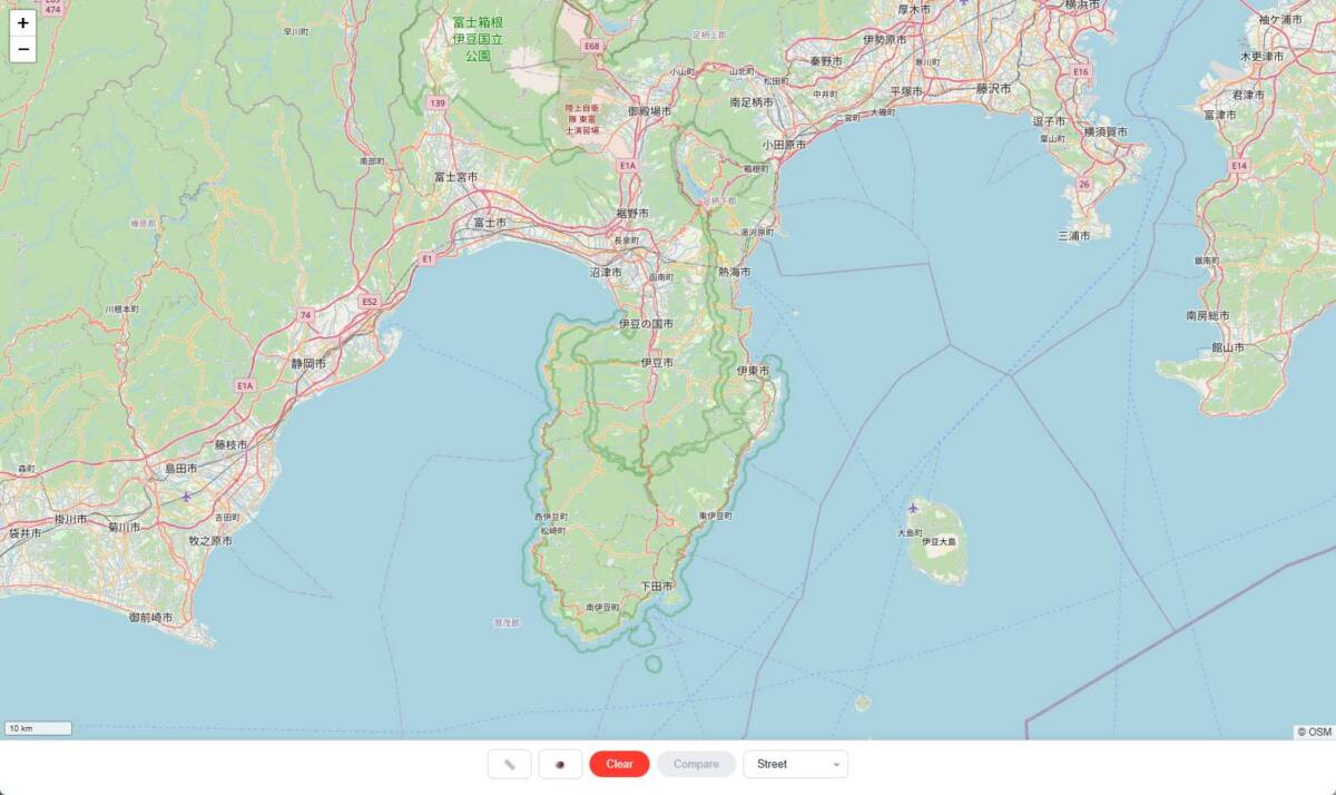 マップに描いて大きさを比較できるWebサービス 『GeoSize Compare Pro』