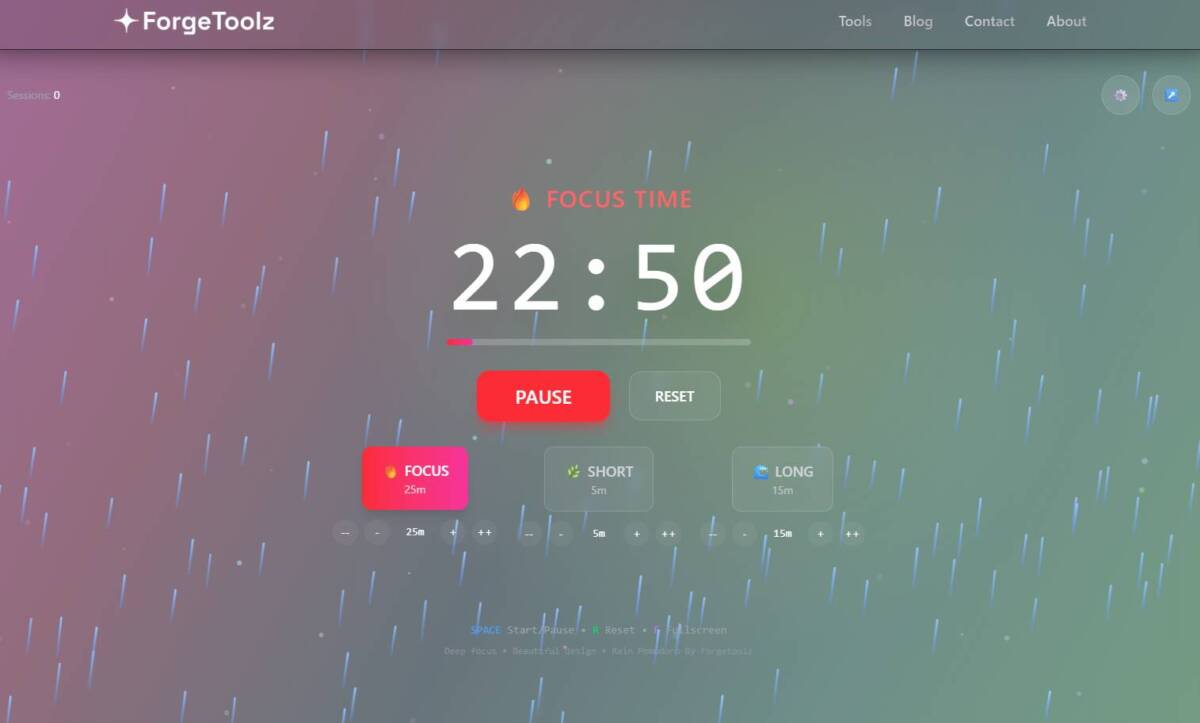 ポモドーロタイマーを活用して集中力を維持できる作業時に便利なWebサービス 『Rain Pomodoro』