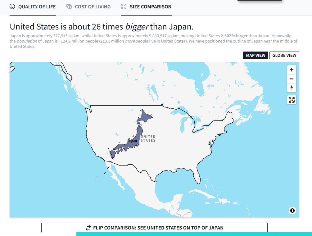 国の面積を重ねて比較できる面白いWebサービス 『Country Size Comparison』