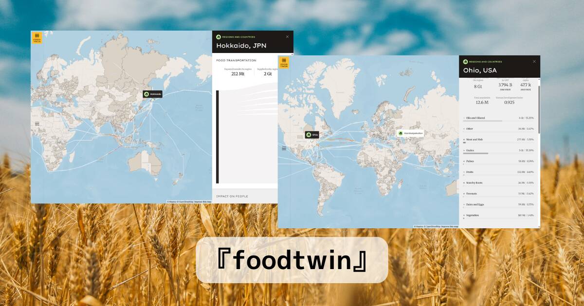 世界中の国々の食料品の需給や輸出が見れるマップ 『foodtwin』