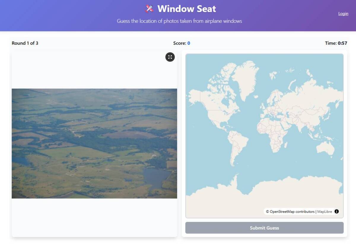 飛行機の窓からの景色で場所を当てるGeoGuessrみたいなゲーム 『Window Seat』