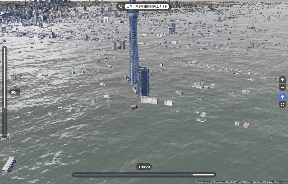 リアル過ぎて怖い!! 海面上昇すると街がどうなるのかを見れるWebサービス 『Sea Level Rise 3D Map』