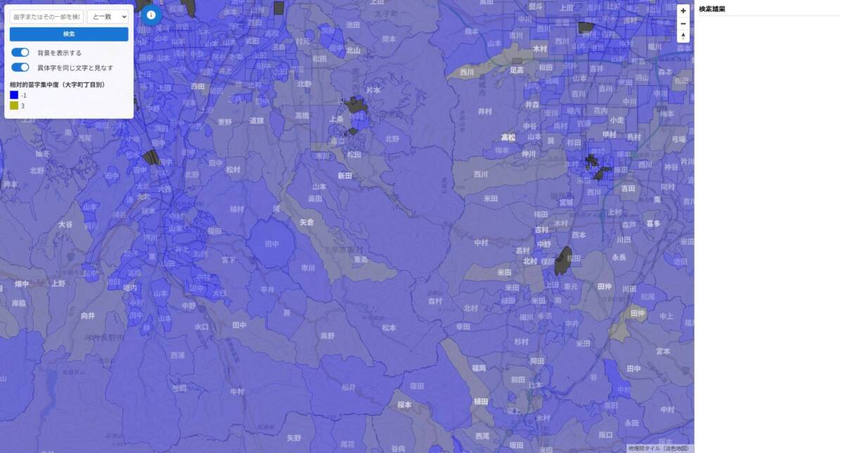 日本全国の苗字を地図に表示するWebサービス 『日本苗字アトラス』