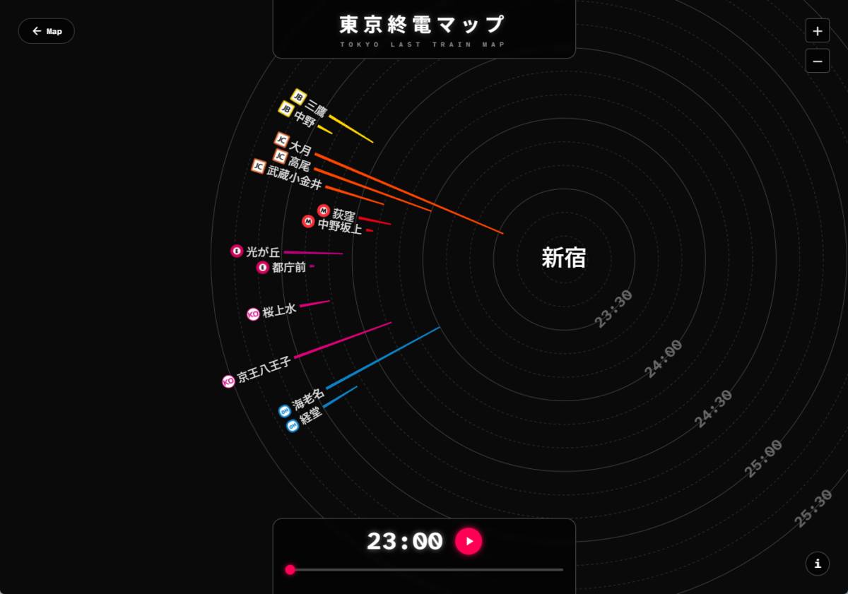 東京の終電時刻を面白く可視化したWebサービス 『東京終電マップ』