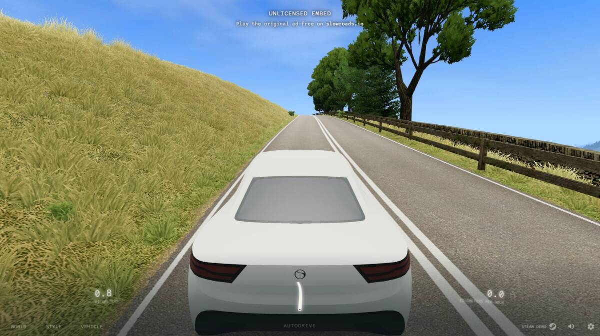 広大な景色を延々と走り続けるドライブ体験ができるWebサービス『Slowroads.io』