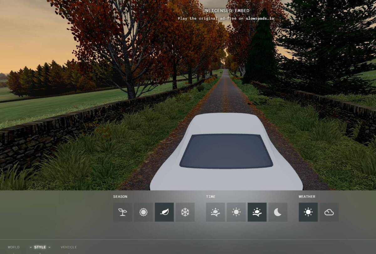 広大な景色を延々と走り続けるドライブ体験ができるWebサービス『Slowroads.io』