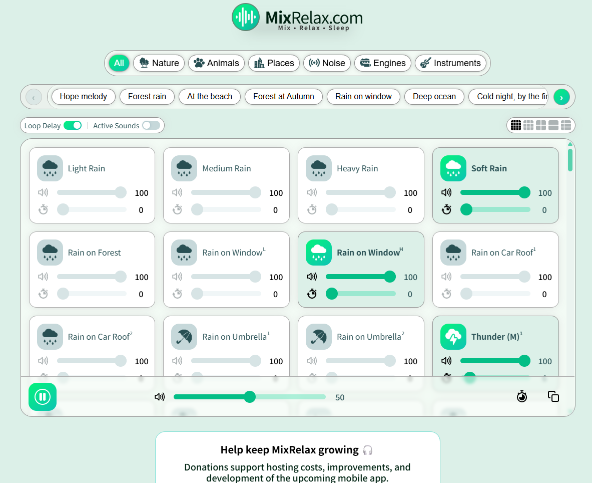 豊富すぎる環境音で自分好みのアンビエントサウンドが作れるWebサービス『MixRelax.com』