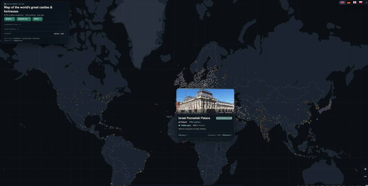 世界中のお城巡りが自宅で出来るWebサービス『Castle Map』